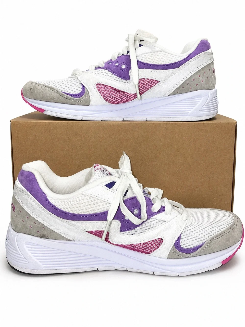 Saucony GRID 8000 Men’s Size 9 White Purple Pink Retro Running Sneakers Shoes